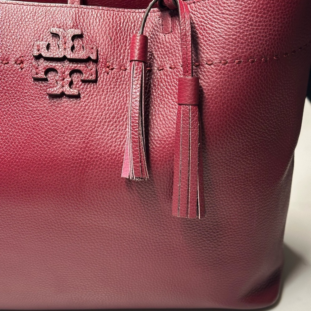 Tory Burch McGraw Imperial Leather Tote Garnet - Picture 3 of 15